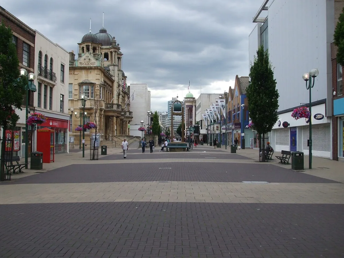 High Road, Ilford, looking west towards the Exchange. Ilford town centre carries most of the borough's approved but unbuilt housing